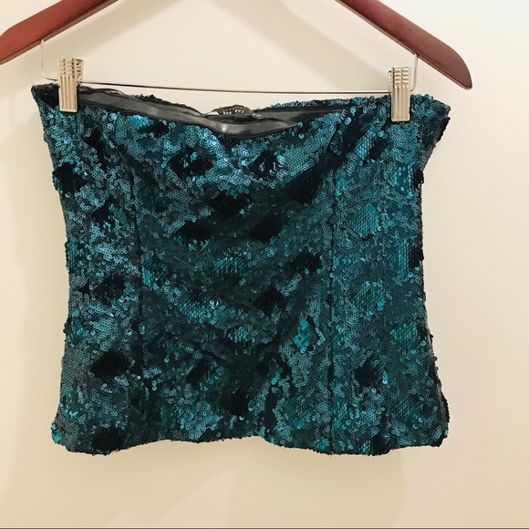 NWT Zara Sequin Tube Top Teal Medium - Picture 3 of 8